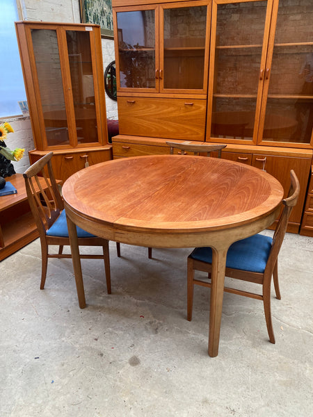 Mid Century Teak Round Extending Dining Table