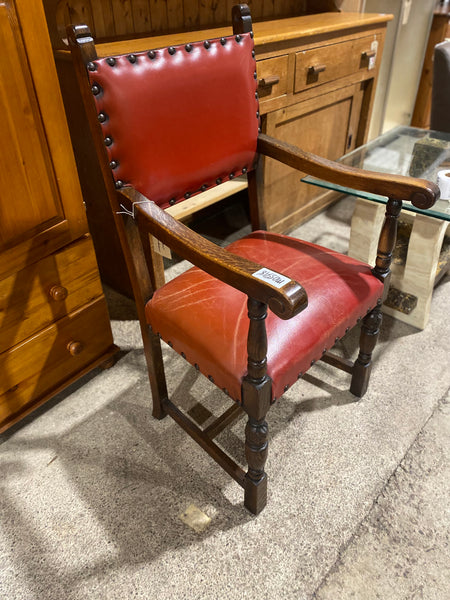 Oak Leather Studded Detail Armchair