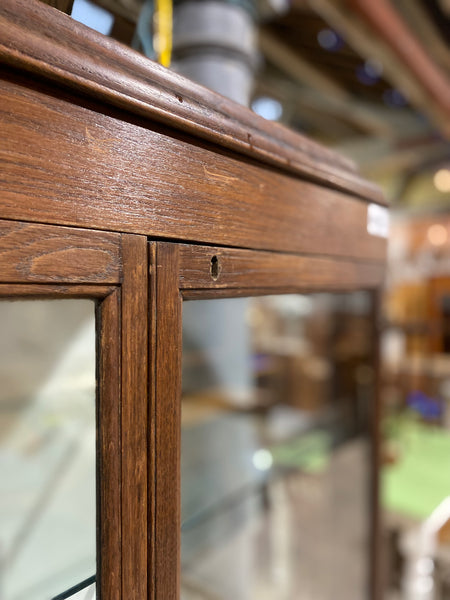 Tall Early 20th Century Oak Display Cabinet on Wheels