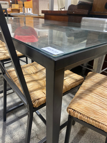 Glass & Metal Dining Table & 4 Chairs