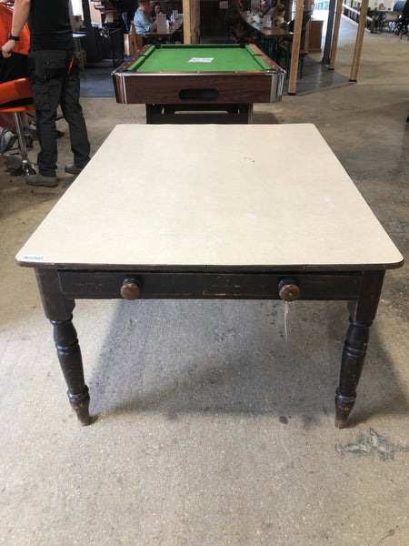 Dark Stained Pine Farmhouse Table with Formica Top