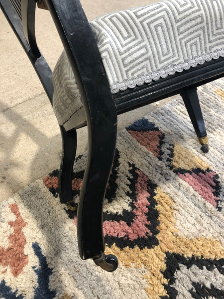 Antique Bedroom chair with Geometric Print Seat