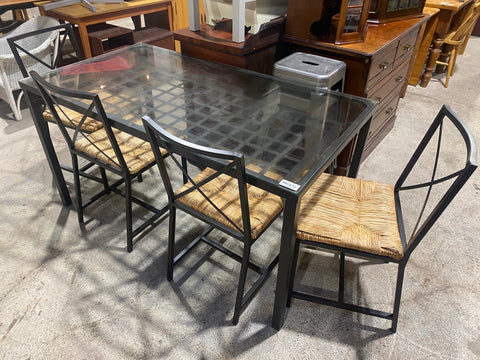 Glass & Metal Dining Table & 4 Chairs
