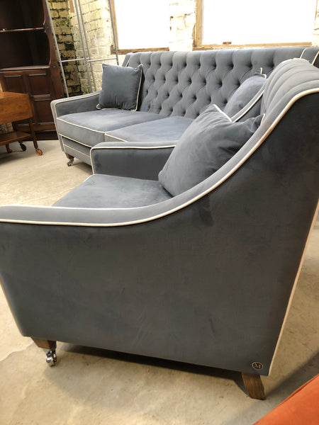 Blue Button back Faux Suede Armchair