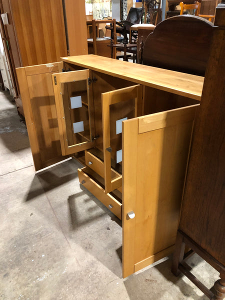 Wooden Sideboard with Square Decorative Glass Detail