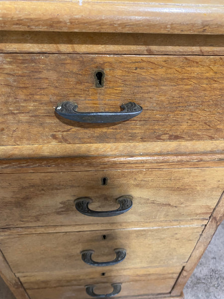 Large Oak Partners Desk with Leather Top
