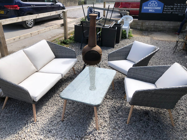 Grey Woven Outdoor Sofa, 2 Chairs & Table