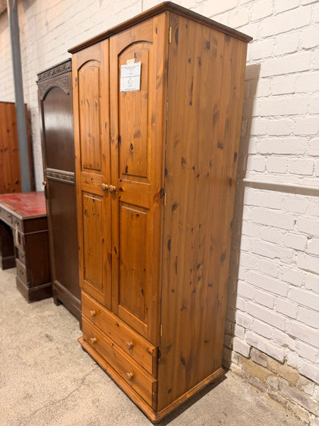 REF - Pine Double Wardrobe With Two Drawers
