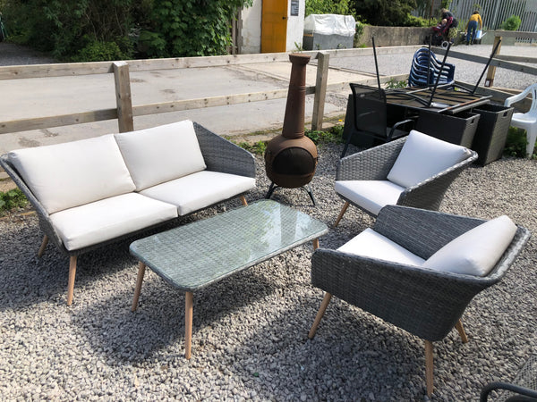 Grey Woven Outdoor Sofa, 2 Chairs & Table