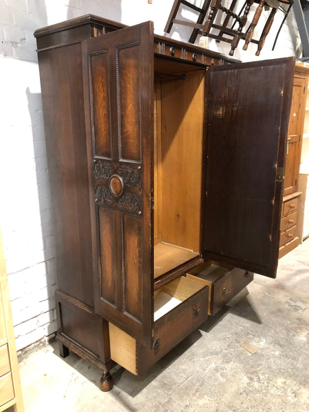 Antique Dark Wood Triple Wardrobe