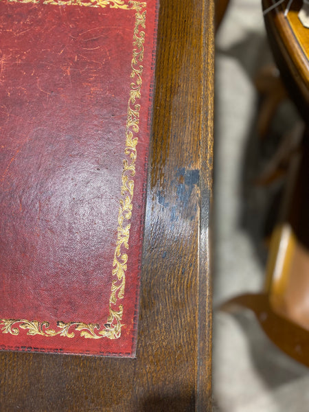 Carved Oak Leather Topped Desk
