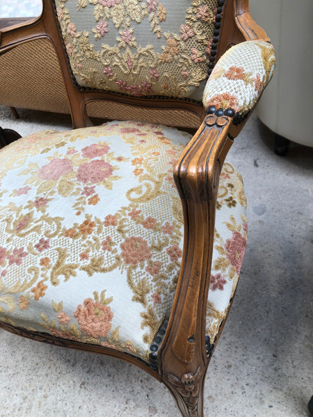 Louis XV Embroidered Pale Armchair