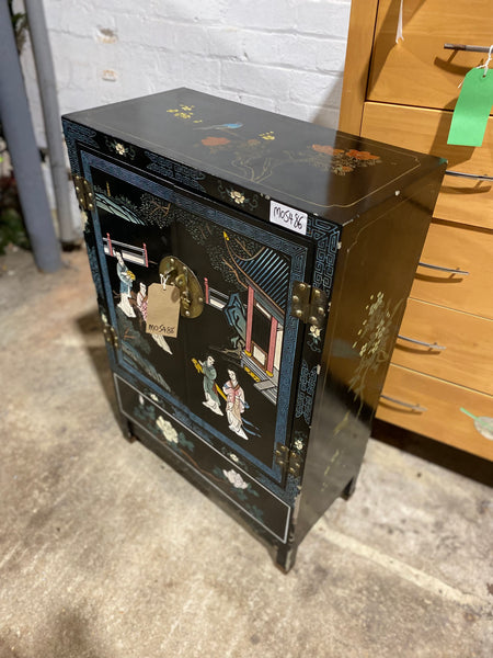 Chinese Mother of Pearl Black Lacquer Medicine Cabinet