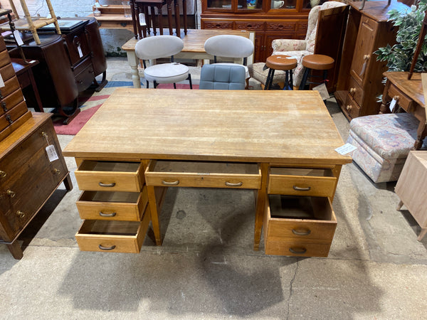 Vintage Oak Industrial Style Pedestal Desk