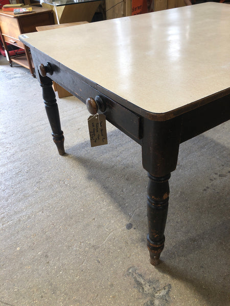 Dark Stained Pine Farmhouse Table with Formica Top