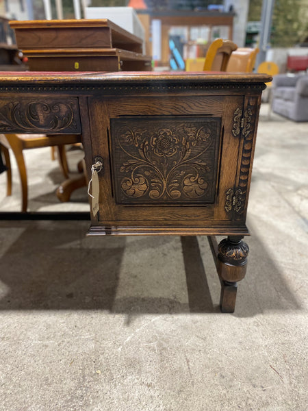 Carved Oak Leather Topped Desk