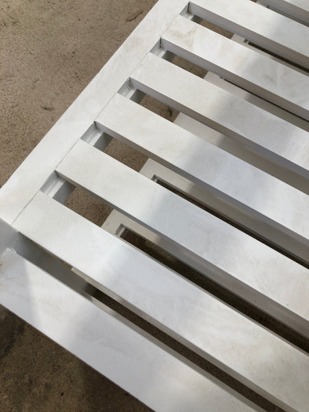 White Slatted Console Table with Glass Top