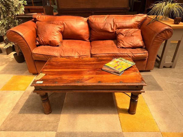 Brown Leather Two Seat Sofa