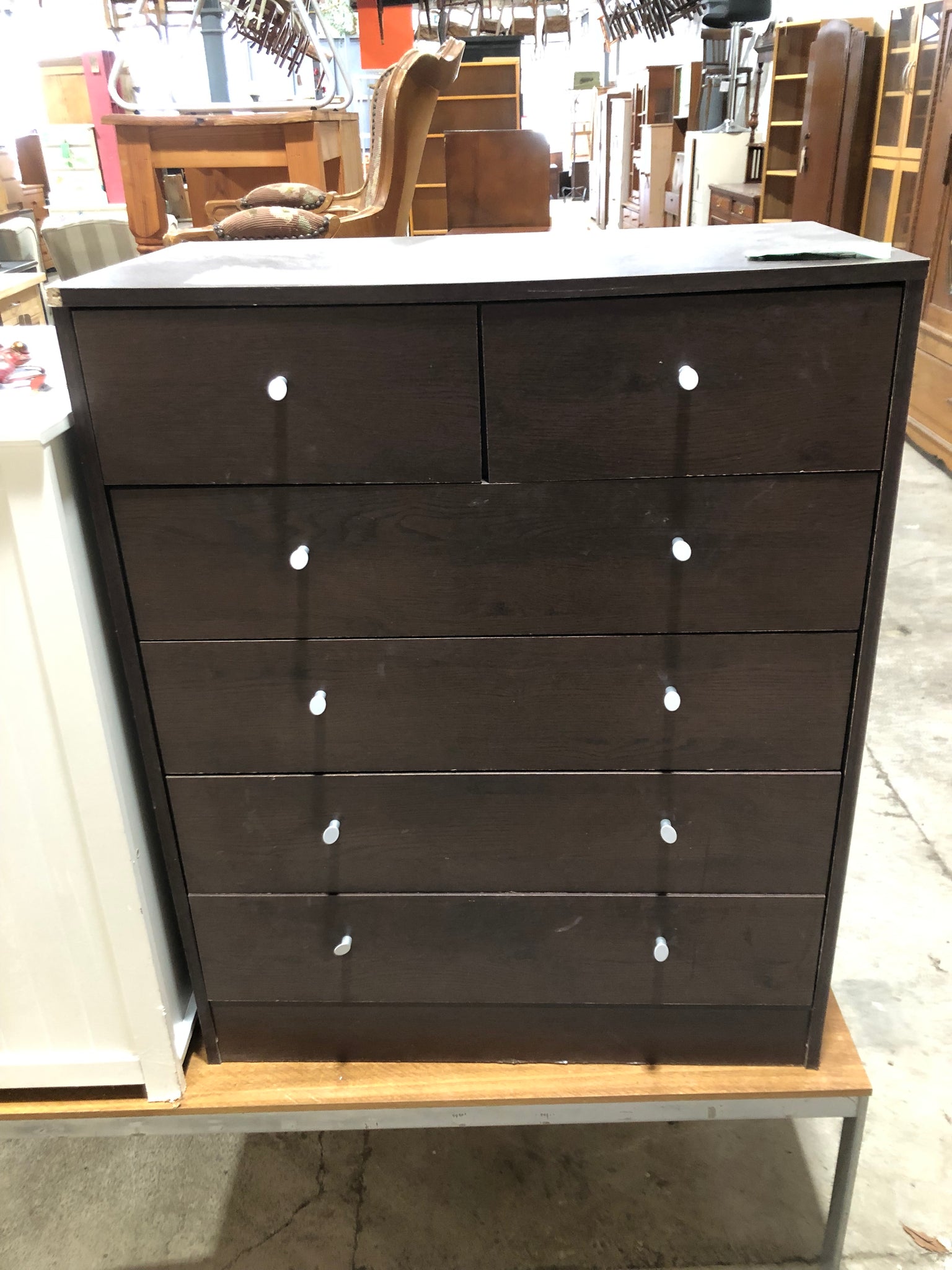Dark Veneer Chest of Drawers - REF
