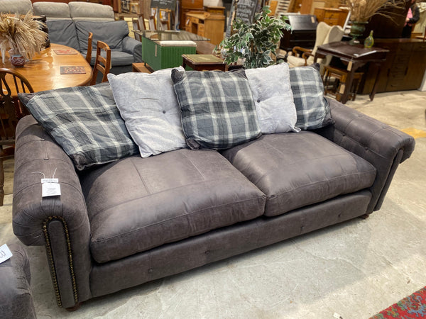 DFS Grey Faux Leather Sofa with Studded Detail