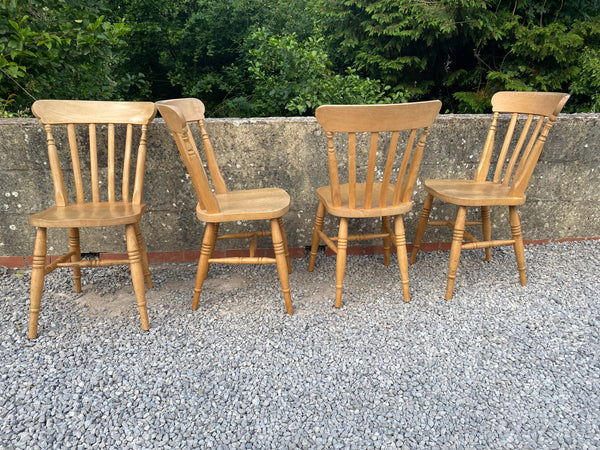 Four Farmhouse Pine Dining Chairs