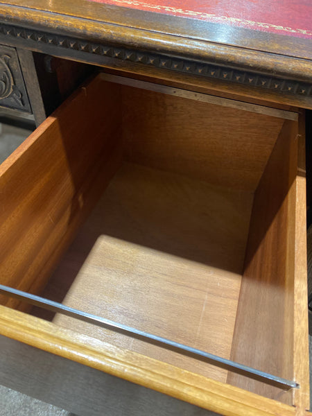 Carved Oak Leather Topped Desk