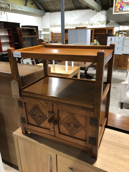 Carved Detail Oak Bedside Table