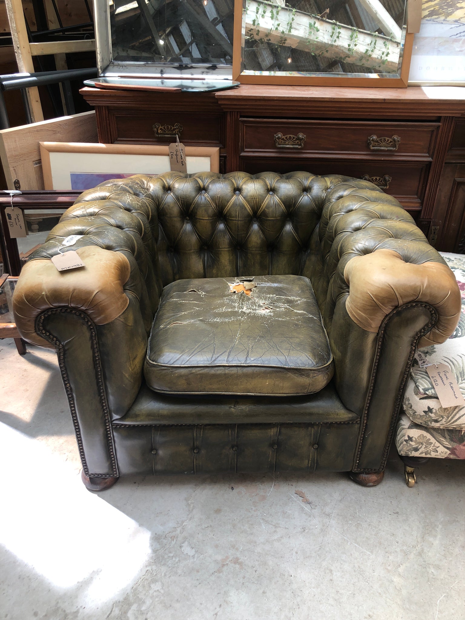 Green Leather Chesterfield Club Chair - PROJECT