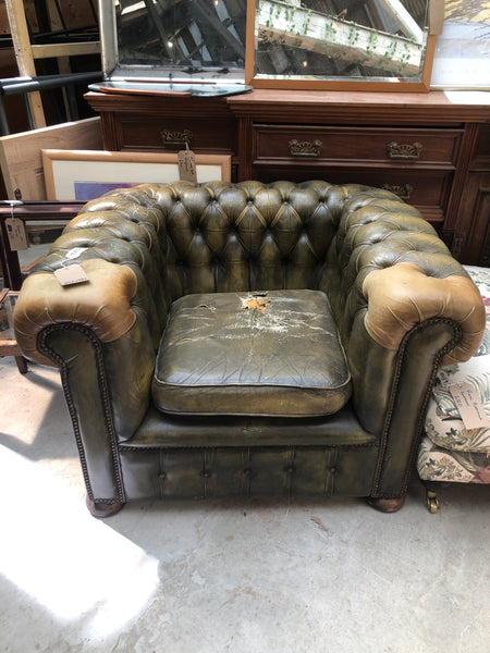 Green Leather Chesterfield Club Chair - PROJECT