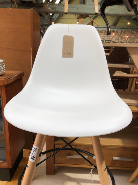 Pair of Contemporary White Plastic & Beech Bar Stools