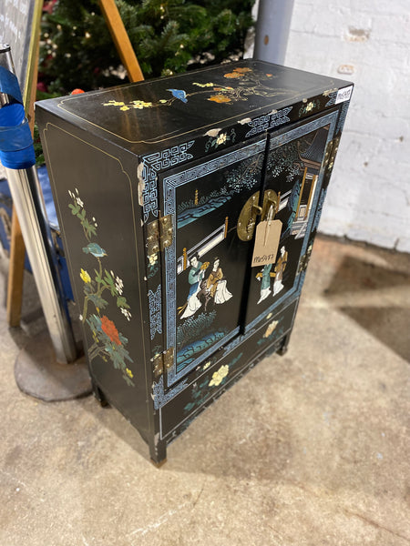 Chinese Mother of Pearl Black Lacquer Medicine Cabinet