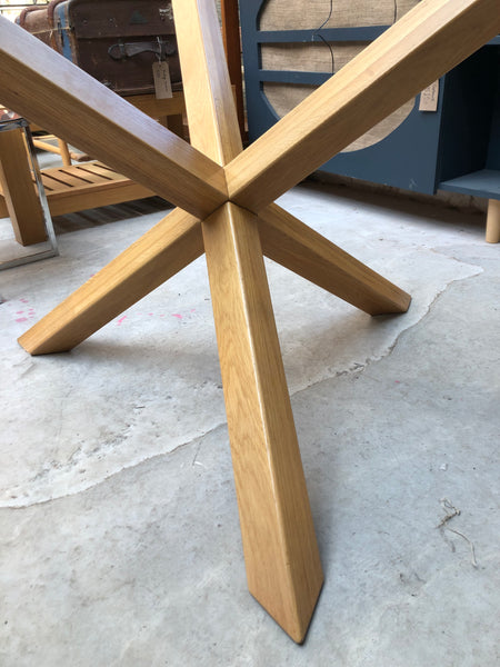 Round Glass Dining Table with Oak Base