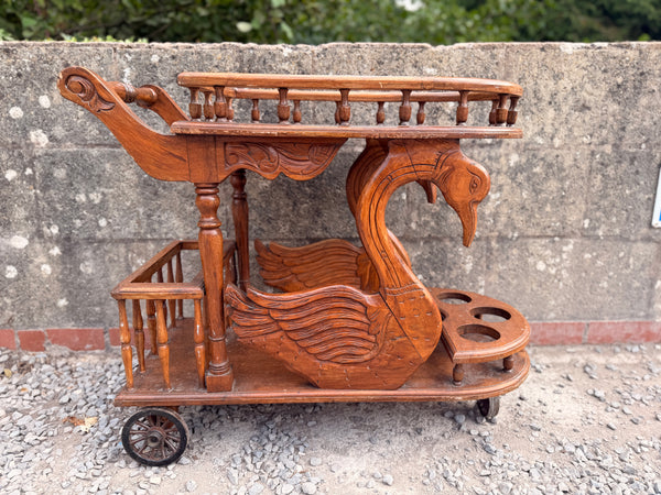 Victorian Ornate Hand Carved Swan Drinks Trolley