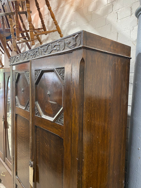 Antique Carved Oak Hall Wardrobe