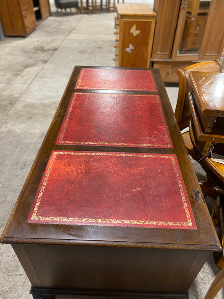 Carved Oak Leather Topped Desk
