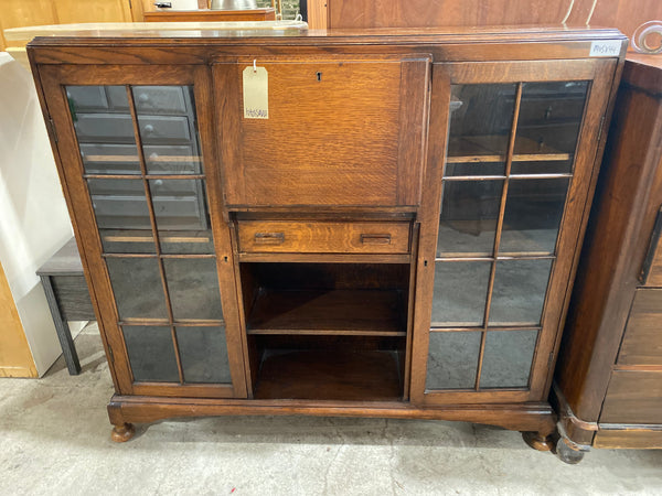 Oak Display Bookcase with Writing Desk