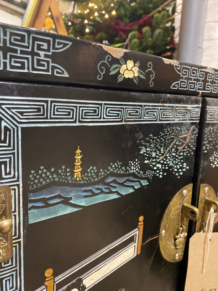 Chinese Mother of Pearl Black Lacquer Medicine Cabinet