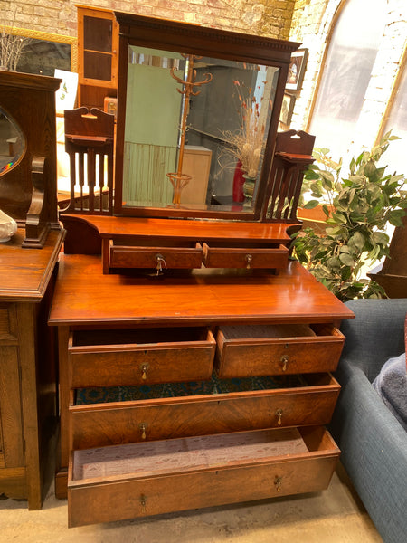 Antique Oak Dressing Chest with Mirror