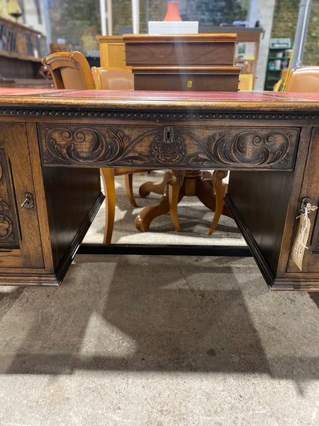 Carved Oak Leather Topped Desk
