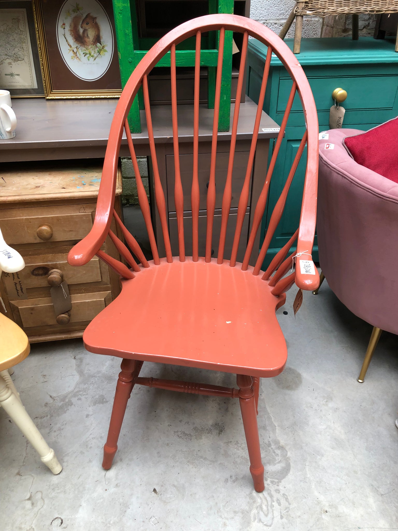 Peach Painted Wooden Windsor Armchair