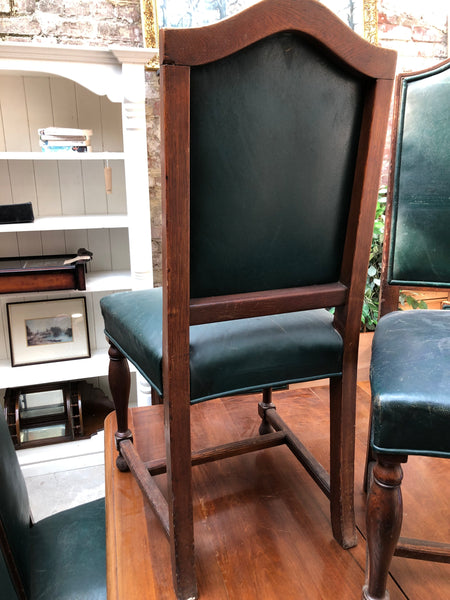 Set of 8 Green Leather Antique High Back Dining Chairs