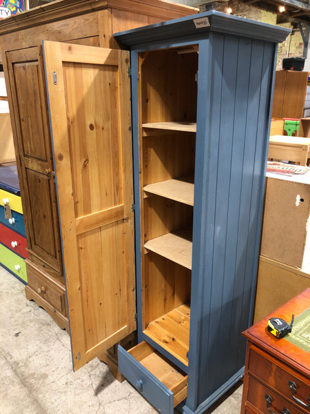 Slim Blue Painted Pine Storage Cupboard