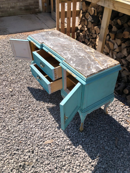 Marble Topped Blue Painted Sideboard (PROJECT)