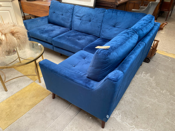 Blue Suede L Shaped Corner Sofa