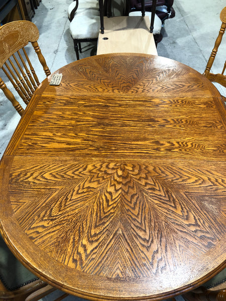 Ornate Solid Oak Extendable Dining Table & 4 Chairs