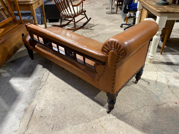 Mahogany & Leather Effect Antique Chaise Longue