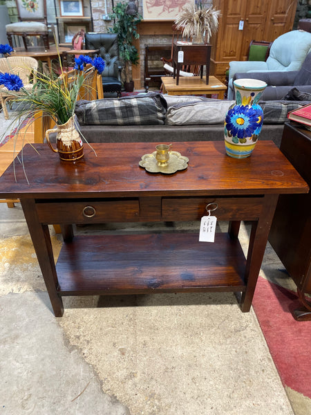 Dark Stained Wood Console Table With Drawers