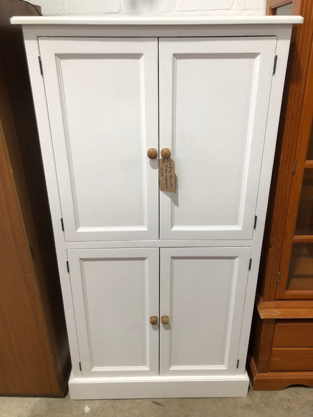 Solid Pine White Painted Rustic Farmhouse Style Cupboard
