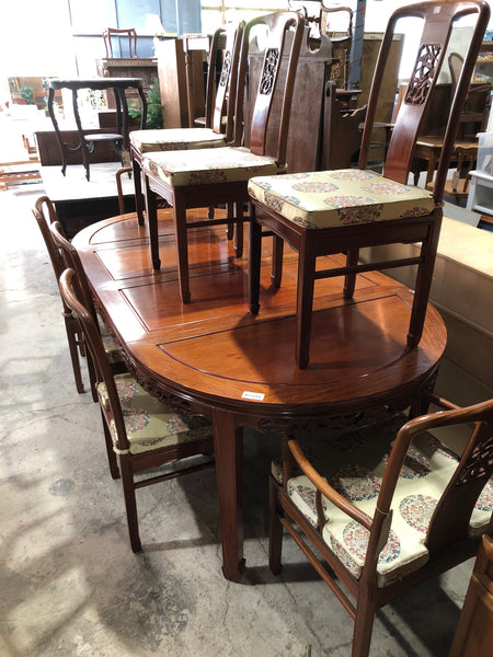 GHC - Oriental Carved Detail Extending Dining Table & 8 Chairs