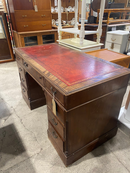 Red Leather top Captains Desk